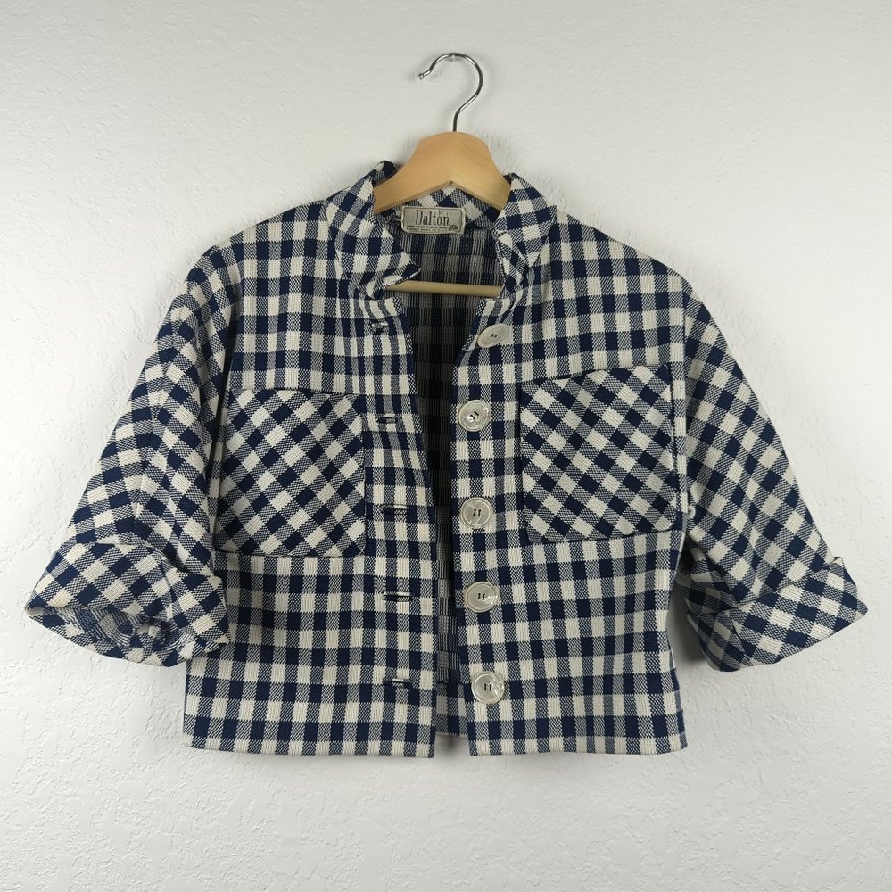 Dalton Vintage 1950s/1960s 100% Wool Cropped Gingham Print Top/Jacket/Cardigan 8